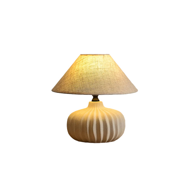 Amelia Linen Shade Ribbed Ceramic Base Table Lamp