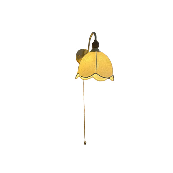 Lila Fabric Shade Brass Base Vintage Floral Wall Lamp
